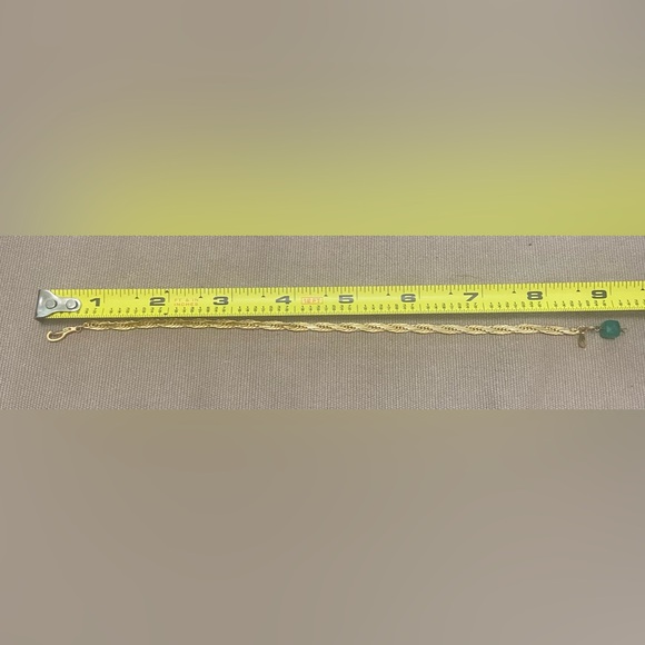 Gold Plated Twist Bracelet/ Anklet with Emerald Green Gemstone, New - Picture 5 of 7
